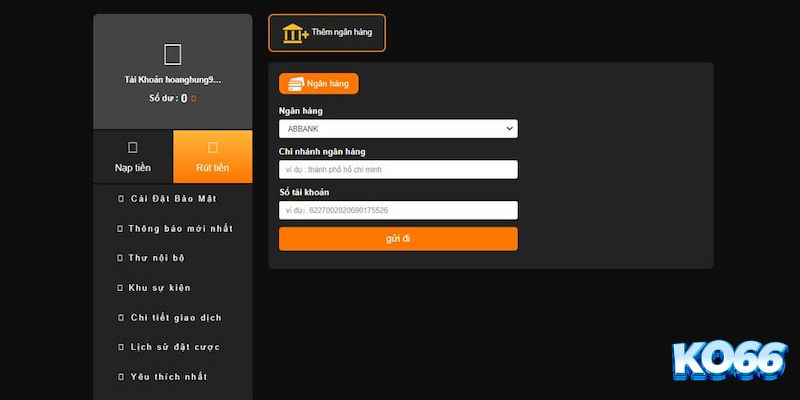 Các phương thức rút tiền KO66 phổ biến